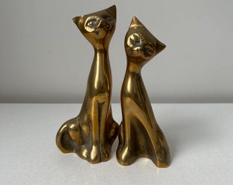 Set of 2 Vintage Midcentury Brass Cats