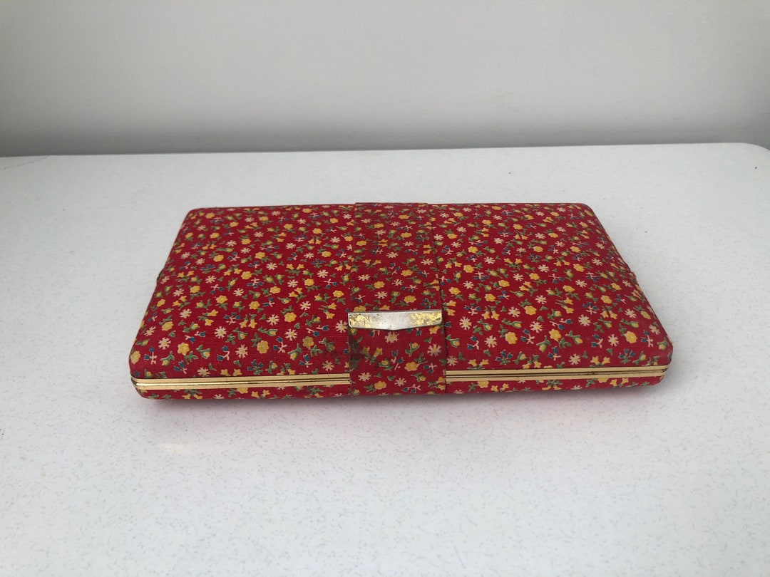 Vintage Red Floral Fabric Travel Jewelry Case With Snap Closure Etsy