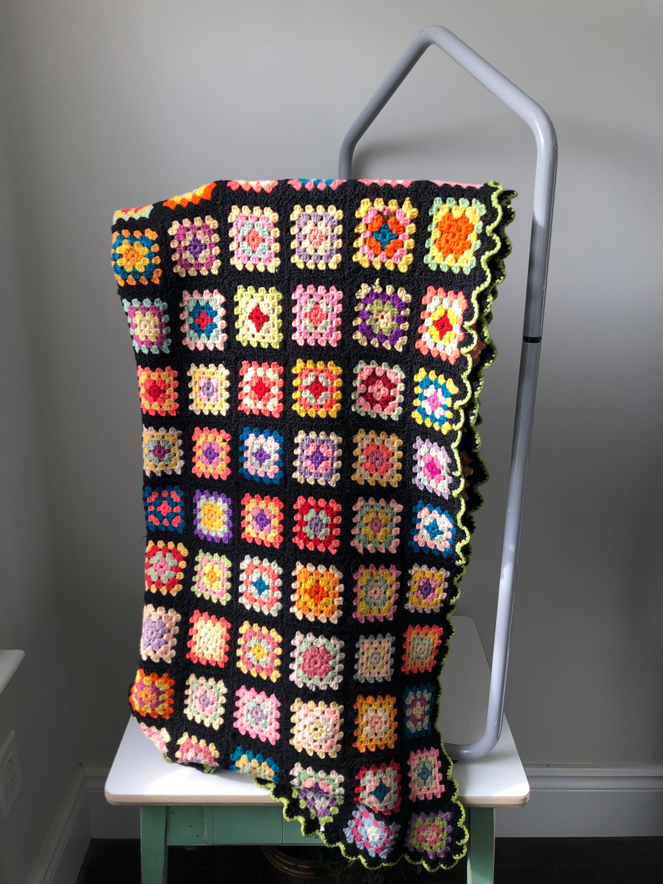 その他 USA Vintage Granny Blanket Vintage Hand Crochet Granny Square blanket Tan Green 42x55 In | eBay