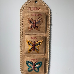 Vintage Raffia Butterfly Mail Sorter Wall Hanging / Souvenir from Florida
