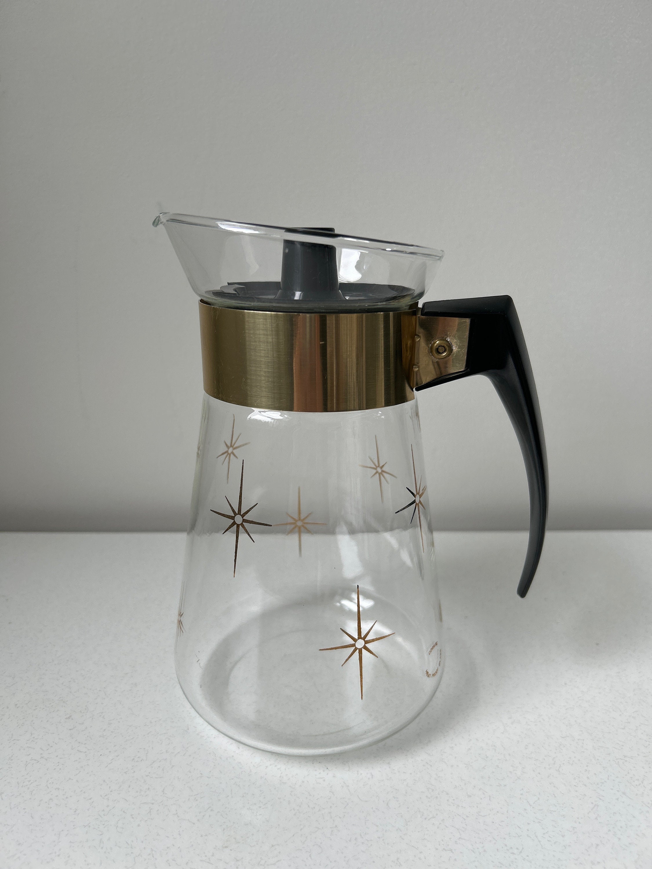 Corning Glass Coffee Carafe with Starburst Design 6 Cup 1960's