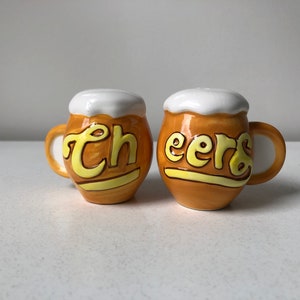 Vintage Ceramic Cheers Beer Mug Salt and Pepper Shakers