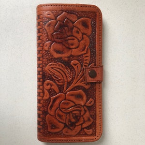 Vintage Hand Tooled Leather Wallet with Roses
