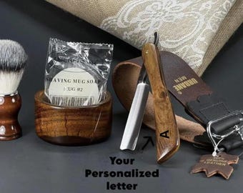 Handmade Vintage Style Shaving Kit: Razor, Brush, Bowl, Strop & Soap