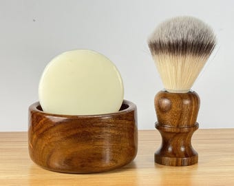 Handmade Wood Shaving Set: Synthetic Brush & Fragrance-Free Soap