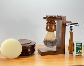 Handmade Wooden Men's Shaving Set: Vintage Style, 6-Piece Gift