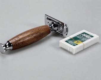 Personalized Sandalwood Safety Razor Custom Engraved Double Edge Shaving Tool Groomsmen Gift