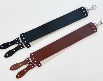 Handmade Genuine Leather & Canvas Straight Razor Strop 3" Extra Wide Barber Sharpening Polishing Tool