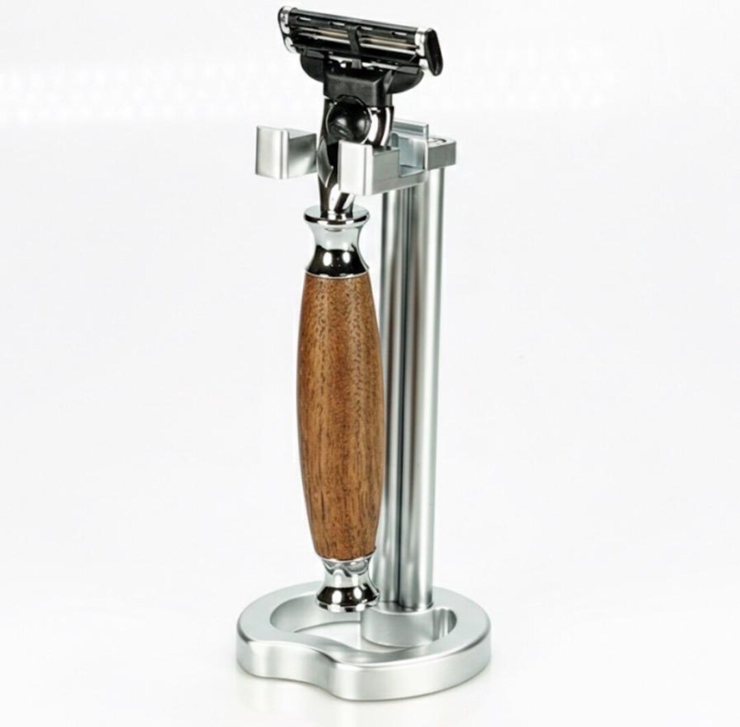 Custom Handcrafted Wood Handle Razor With Metal Stand - Fits Gillette ...