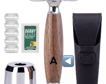 Wood Handle Double Edge Safety Razor Shaving Kit with Stand, Travel Case