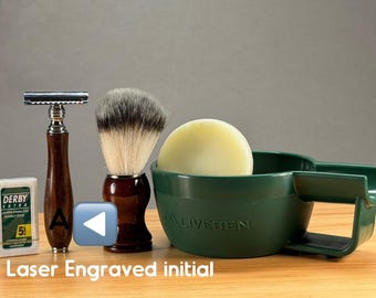 Set de afeitado personalizado: navaja de madera, brocha vegana y jabón sin perfume.