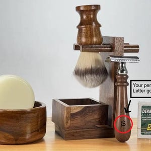 Handmade Wood Shaving Set: Safety Razor, Brush, Soap Bowl - Men's Gift