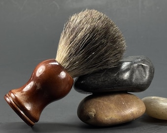 Handcrafted Reclaimed Wood Shaving Brush with Steel Stand