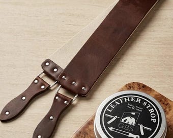 Personalized Genuine Latigo Leather Barber Straight Razor Strop 3" Wide with Leather Balm Paste