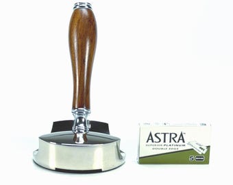 Personalized Handmade Wooden Double Edge Safety Razor with Heavy Metal chrome Stand & 5 Blades Pack