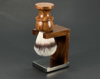 Handmade Rosewood Shave Brush & Stand Set: Synthetic Hair, Metal Base