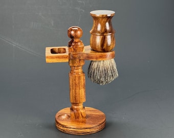Handmade Wood Shaving Brush & Stand Set - 2PC