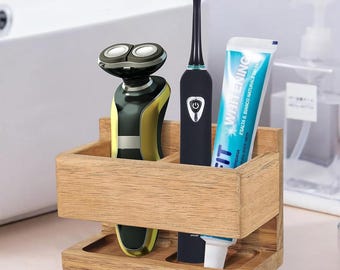 Handmade Wood Bathroom Organizer: Wall-Mounted / Counter top Shaving Stand