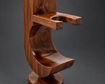 Wooden Shaving Stand: Safety Razor And shave Brush Organizer Storage counter top display-Man Gift