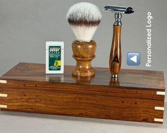 Wood Storage Box Safety Razor & Brush Shaving Gift Set For Men
