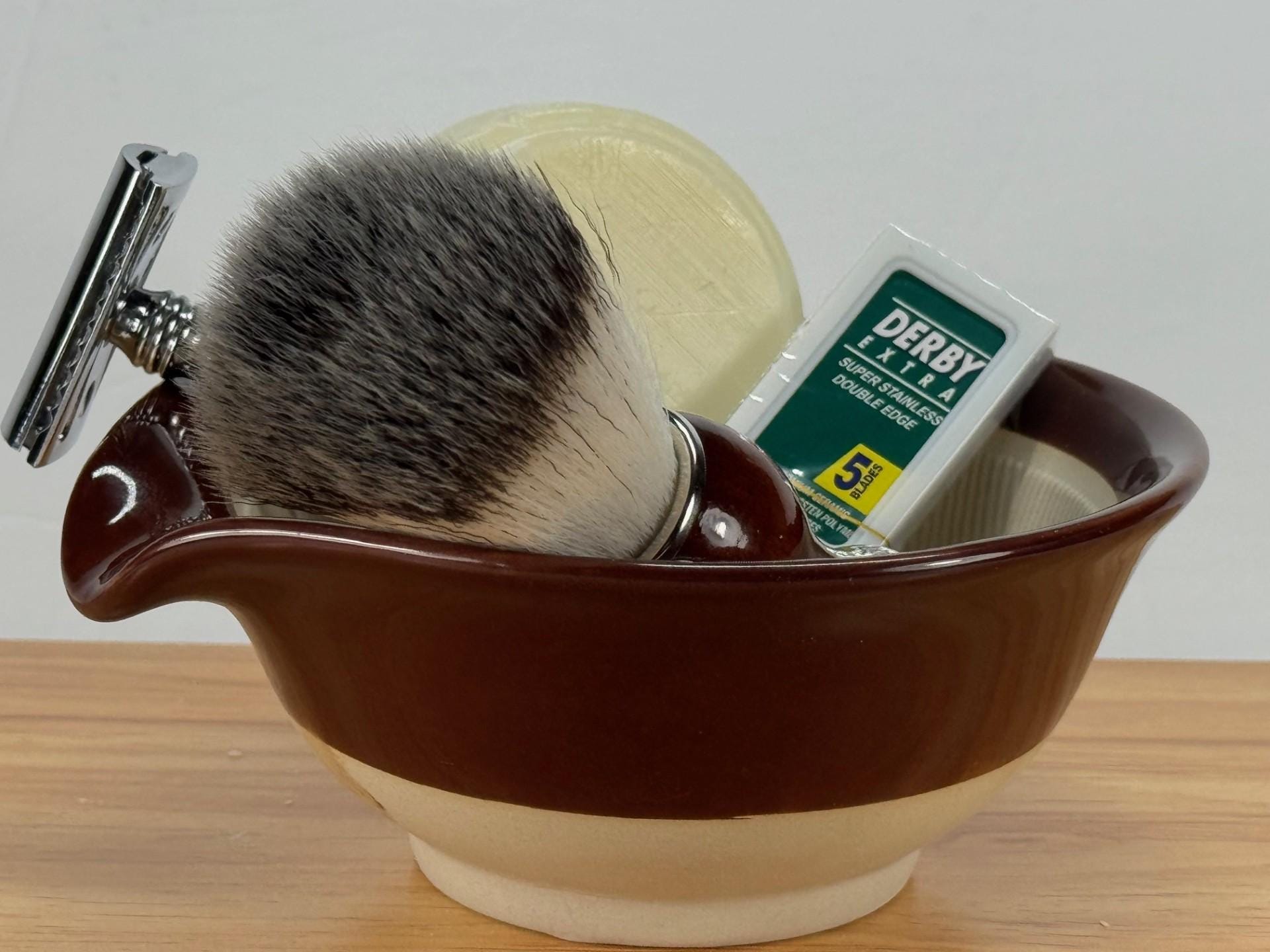 Ceramic Razor Shave Ceramic Shave Set: Japanese Style Pottery Scuttle, Wood Brush, Safety ...