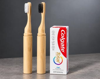 Personalized 2Pack his and her Bamboo Travel Tooth brush with Case: Eco-Friendly Natural Bristles Couple