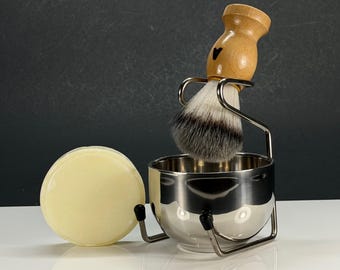 Personalized Shaving Brush Set Bowl Beard Mustache Travel Groomsmen Birthday Gift for Him 4PC