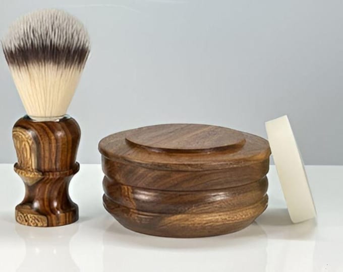 Handmade Wooden Shaving Set for Men: Bowl, Brush & Soap Puck