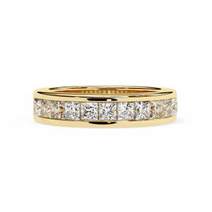 Princess Moissanite Wedding Band,Colorless Moissanite Bridal Band,Half Eternity Moissanite Engagement Band,14K Gold Moissanite Proposal Band