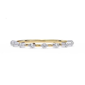 Round Moissanite Wedding Band, Colorless Moissanite Bridal Band, Thin Distance Moissanite Proposal Band, 14K Gold Moissanite Engagement Band