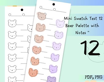 Plantilla de muestra de colores pastel: Tabla de tarjetas para colorear de mini osos (PDF, PNG)