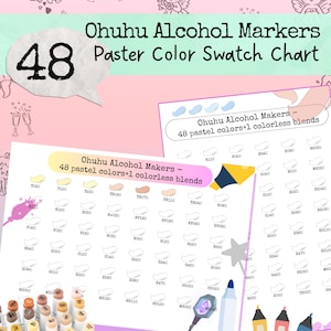 Ohuhu Pastel Marker Swatch Chart: 48 Honolulu Colors (PDF & PNG A4 Digital Download