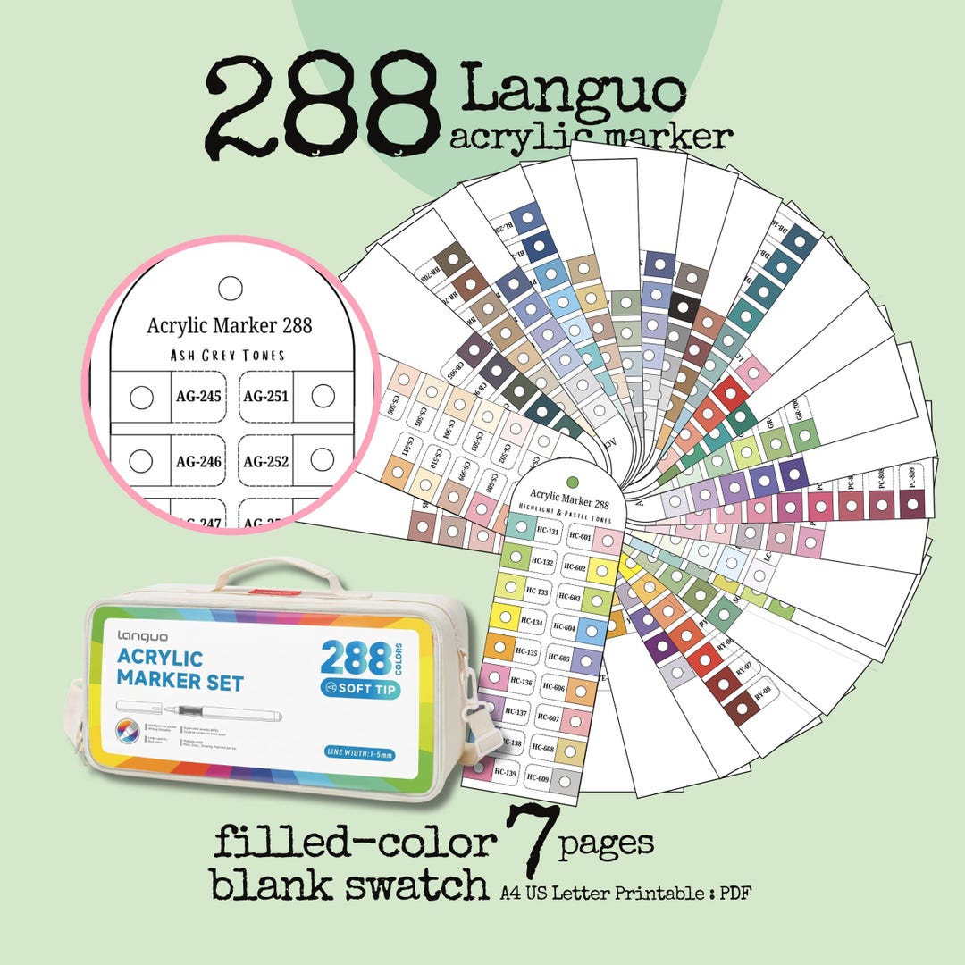 Languo 288 Acrylic Paint Markers, Color & Blank Swatch Chart, Easy ...