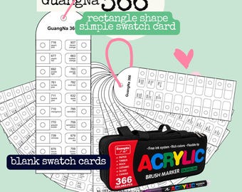 Tabla de colores y muestras en blanco para la marca GuangNa 366, fácil de imprimir en formato A4.