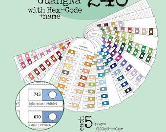 Tabla de colores GuangNa 240 Maker con muestras en blanco y color, fácil de imprimir, tamaño carta A4, descarga