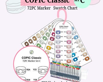 Juego de 72 marcadores COPIC Classic - Plantilla de tabla de muestras Macaron / Imprimible en tamaño A4 Carta de EE. UU.