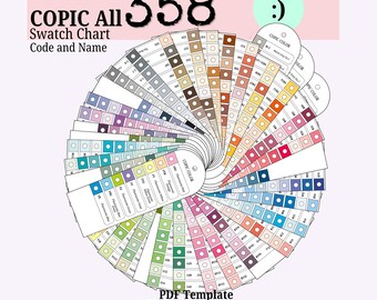 Tabla de muestras de la paleta de colores pastel Copic All 358 (PDF imprimible, tamaño A4, carta)