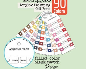 Tabla de colores de rotuladores de gel acrílicos Languo (90 colores), fácil de imprimir.