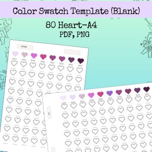 Muestras de colores, muestras imprimibles, hojas de paleta de colores, muestras digitales, tabla de mezcla de colores, página de prueba de color, plantilla de muestra A4, Heartswatch