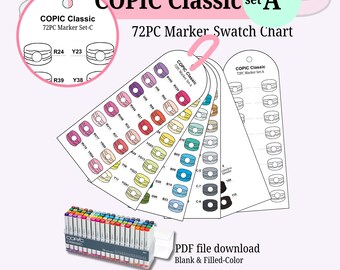 Juego de 72 marcadores COPIC Classic - Plantilla de tabla de muestras de macarons / Imprimible en tamaño A4 Carta de EE. UU.