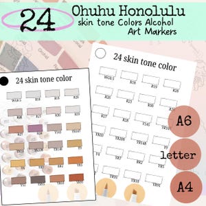 24 Ohuhu Honolulu Farbkarte, Alkoholmarker, Farbmustervorlage zum Ausdrucken, Coloriage PDF PNG, druckbare Farbkarte für Rechtecke