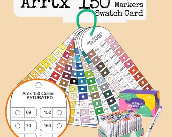 Tarjetas de muestras de marcadores acrílicos Arrtx 150 Simply Marker, tabla rectangular acogedora en formato PDF (A4/Carta) para descargar.
