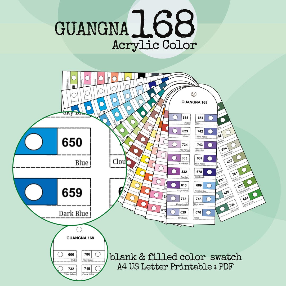 Guangna 168 Maker Color & Blank Swatch Color Chart, Easy Printable A4 ...