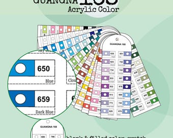 Tabla de colores GuangNa 168 Maker con muestras en blanco y de color, fácil de imprimir, tamaño carta A4, descarga