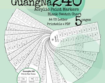 Tabla de colores de muestras GuangNa 240 Blank Maker, fácil de imprimir, tamaño carta A4, descarga