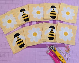 Blok kołdry Daisy i Bumblebee: wzór FPP w formacie PDF (5,5 cala)
