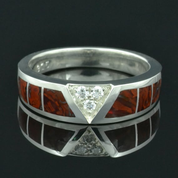 Dinosaur Bone Ring With White Sapphire Accents in Sterling Silver