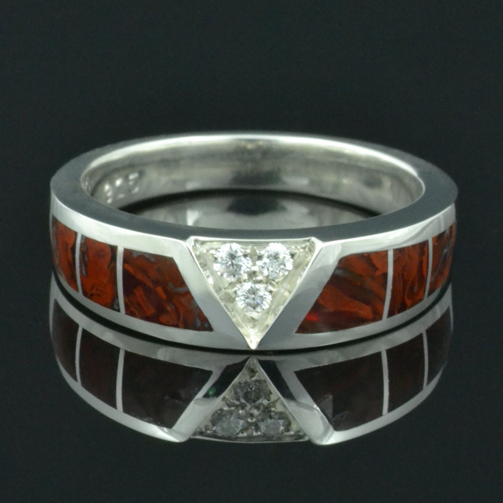 Dinosaur Bone Ring With White Sapphire Accents in Sterling Silver,  Dinosaur Bone Wedding Ring, Dinosaur Bone Wedding Band