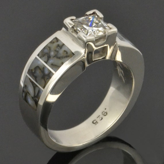 Dinosaur Bone Engagement Ring with White Sapphire in Sterling Silver