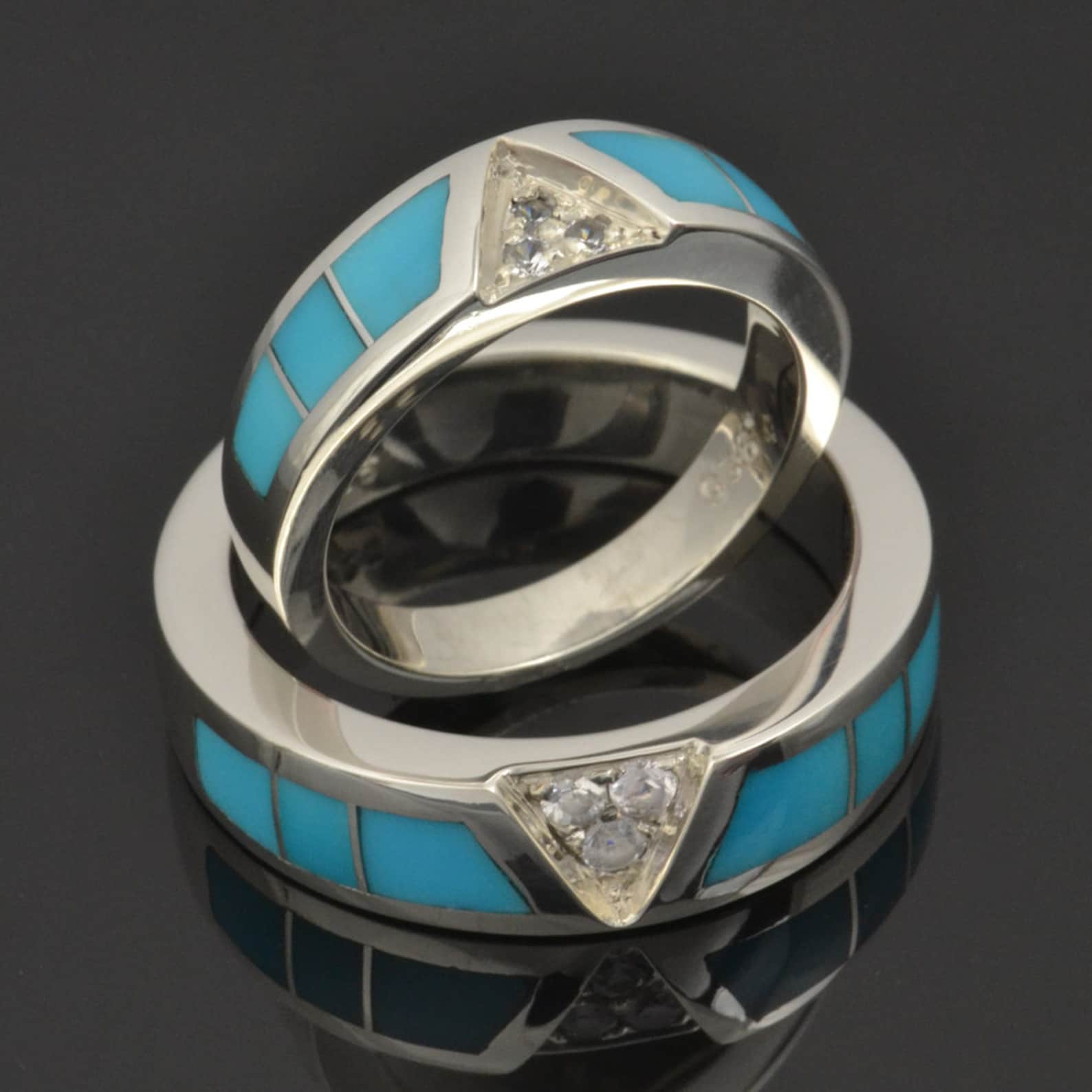 Turquoise Wedding Ring Set With White Sapphires, Turquoise Wedding ...